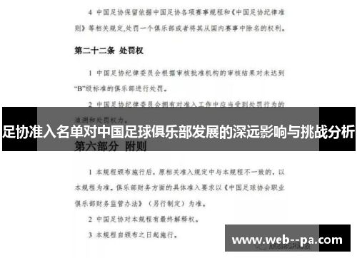 足协准入名单对中国足球俱乐部发展的深远影响与挑战分析